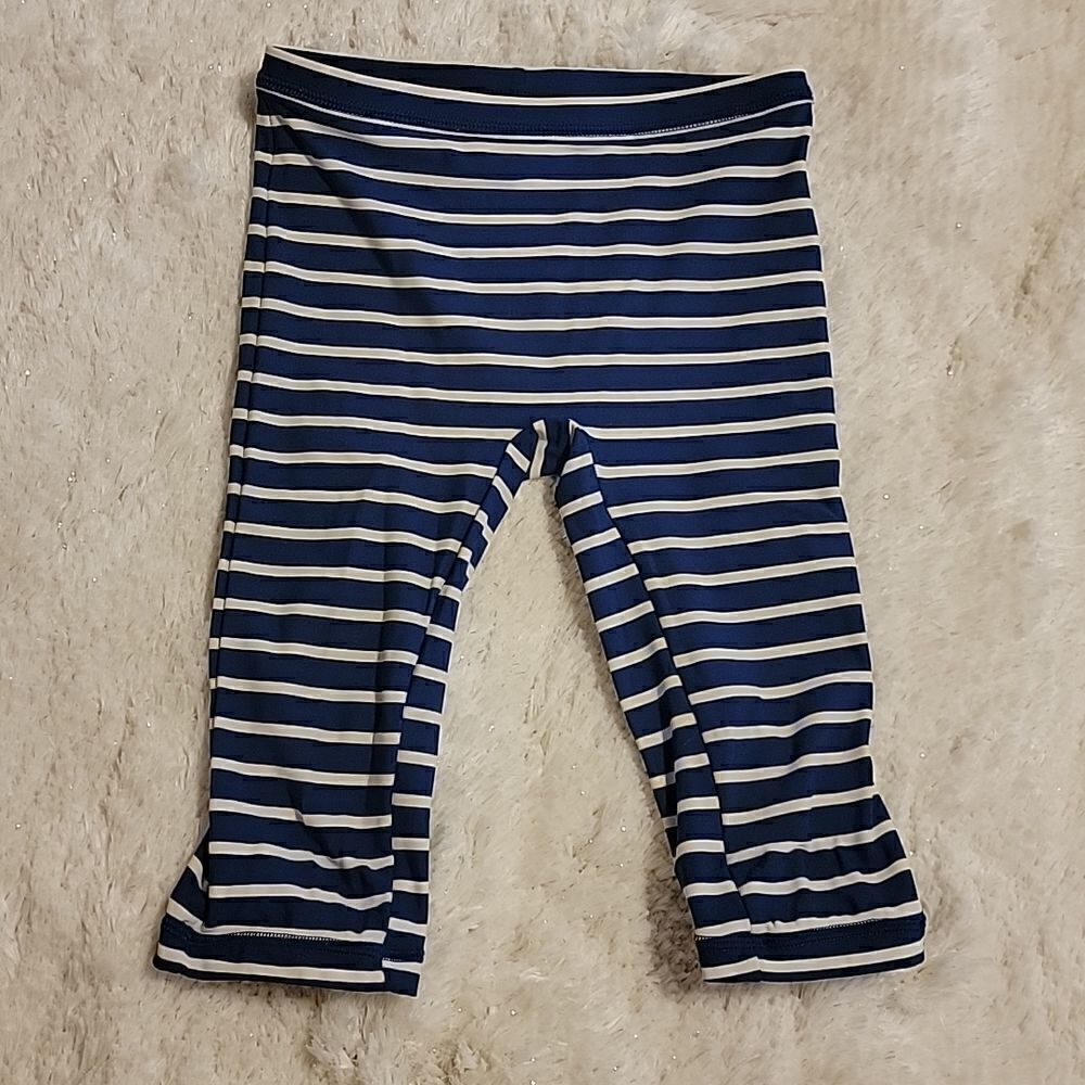 MINI BODEN NAVY WHITE STRIPED SWIM PANTS RASHGUARD, SIZE 6-7 YEARS